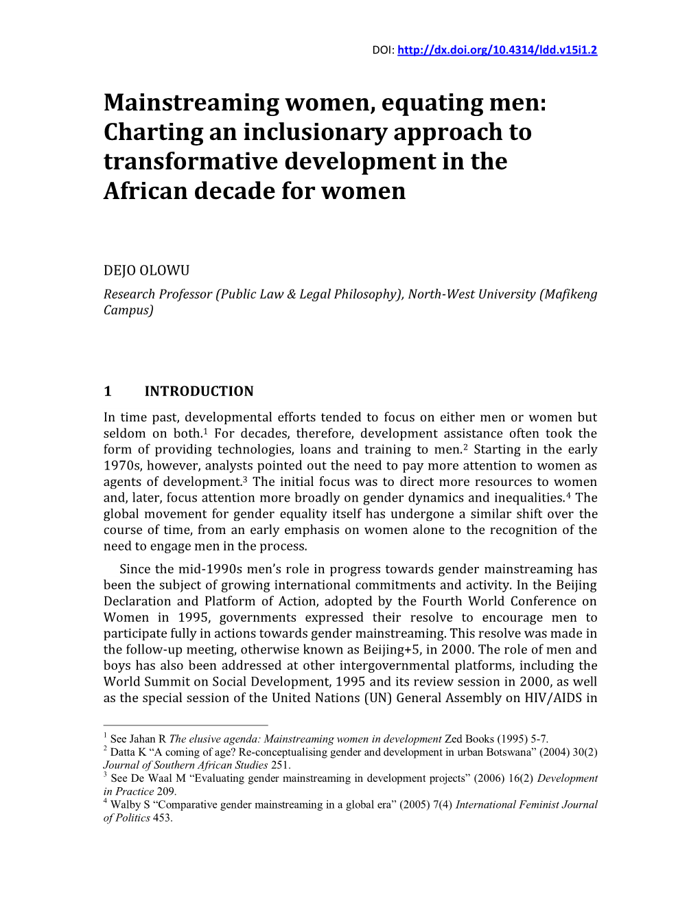 Mainstreaming Women, Equating Men: Charting an Inclusionary Approach to Transformative Development in the African Decade for Women