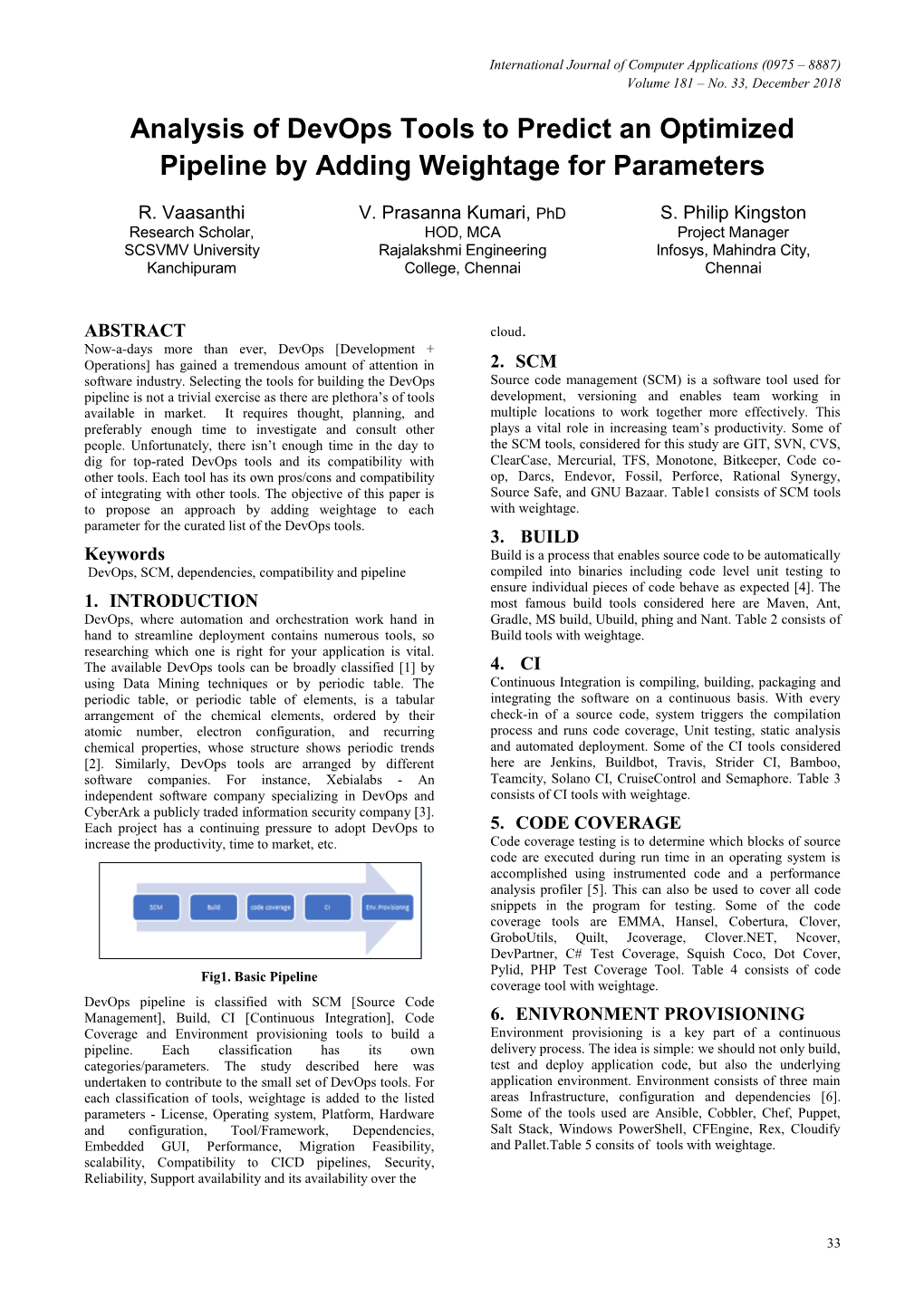 Analysis of Devops Tools to Predict an Optimized Pipeline by Adding Weightage for Parameters