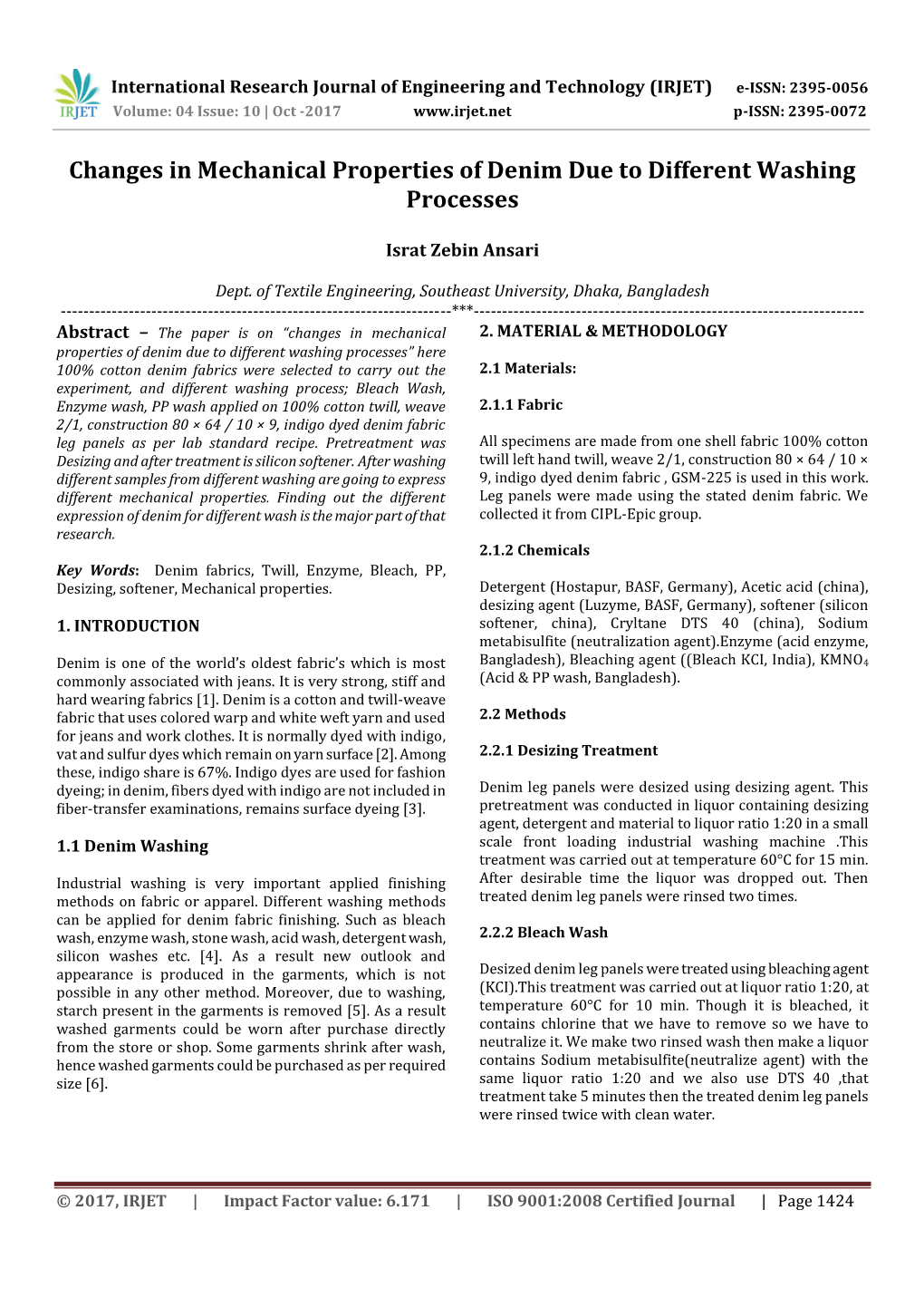 Changes in Mechanical Properties of Denim Due to Different Washing Processes