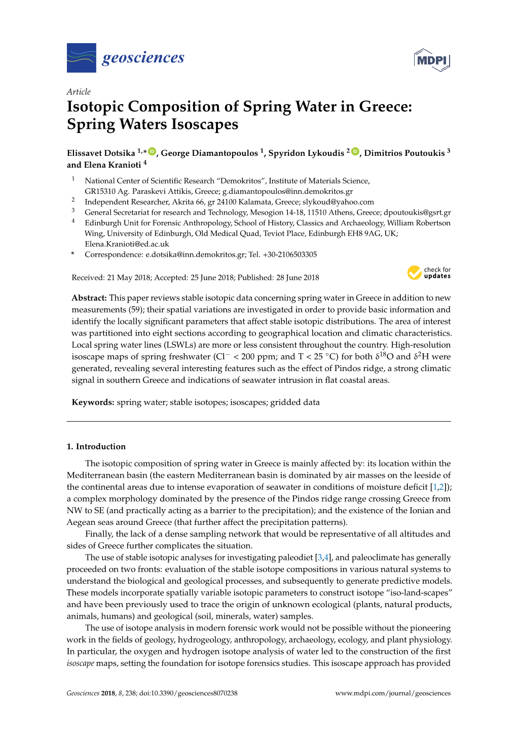 Isotopic Composition of Spring Water in Greece: Spring Waters Isoscapes