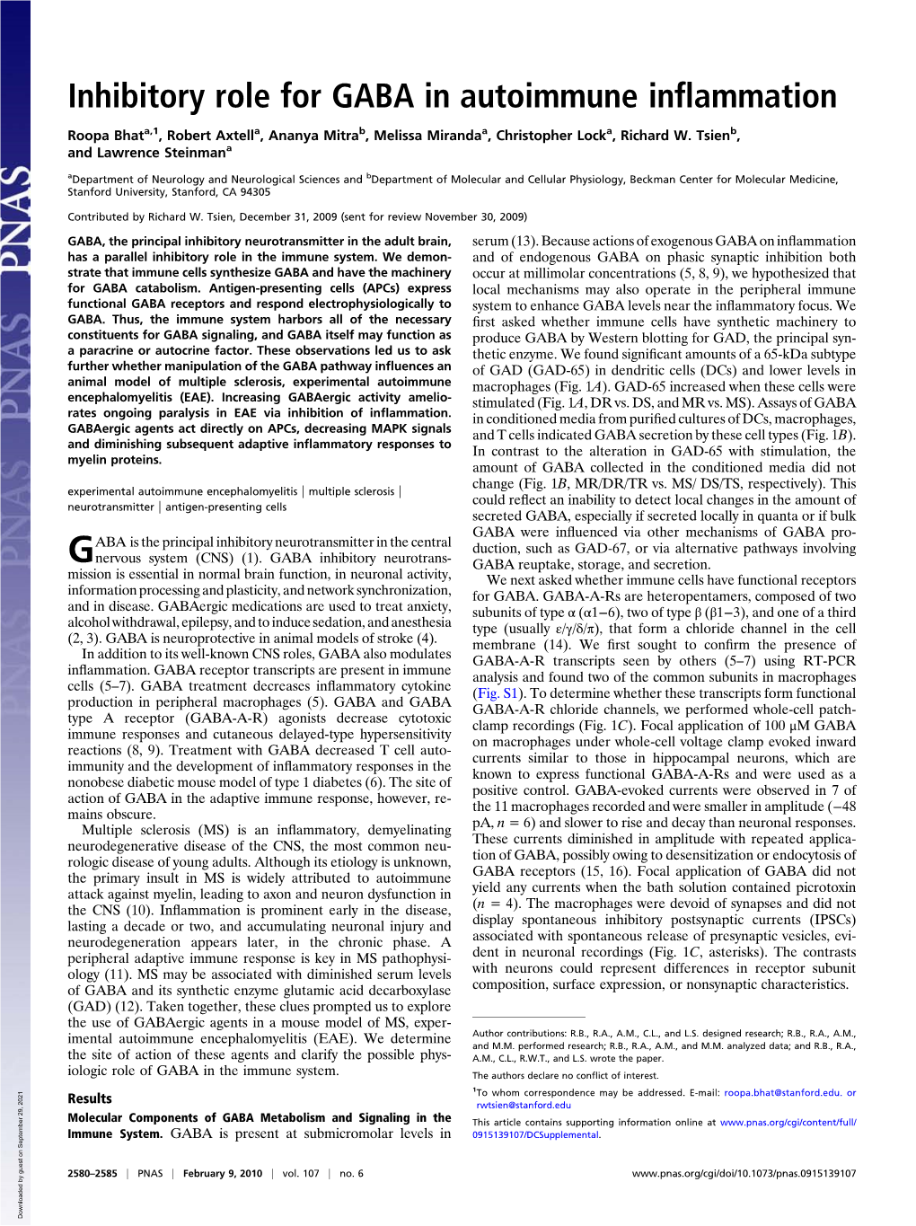 Inhibitory Role for GABA in Autoimmune Inflammation