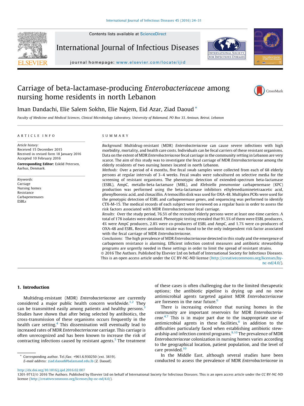 Carriage of Beta-Lactamase-Producing Enterobacteriaceae Among