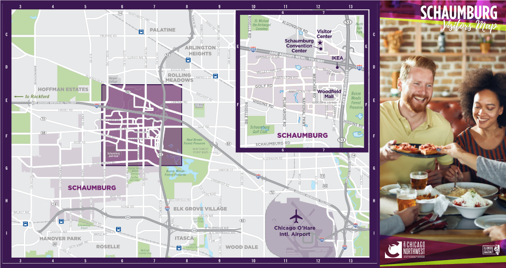 Schaumburg Area Map with Attractions and Restaurants