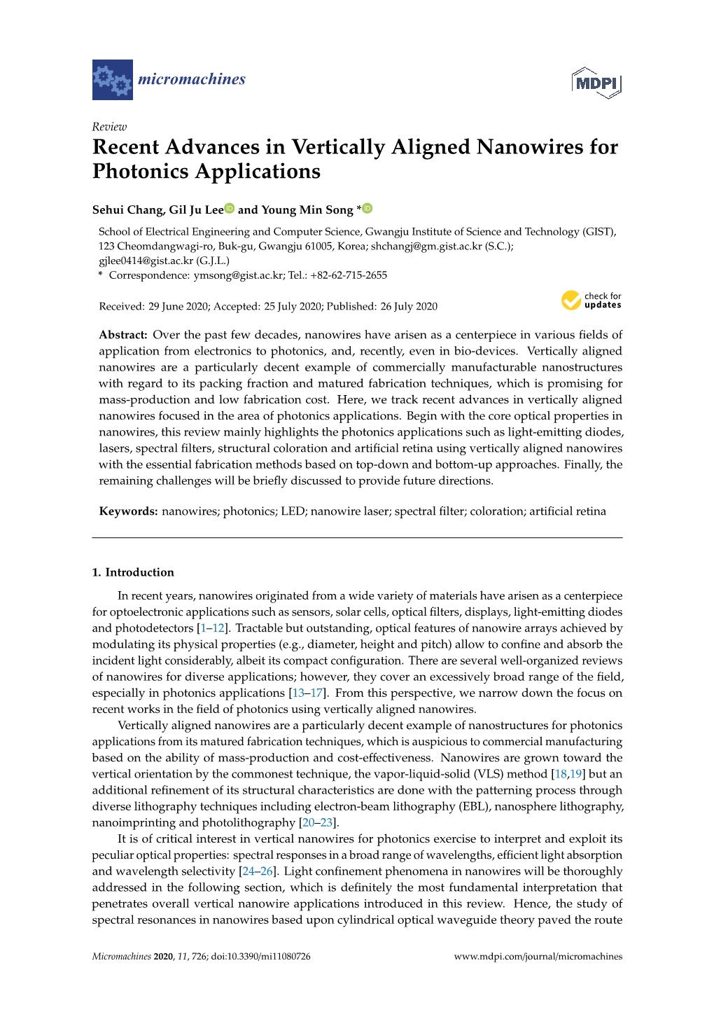 Recent Advances in Vertically Aligned Nanowires for Photonics Applications