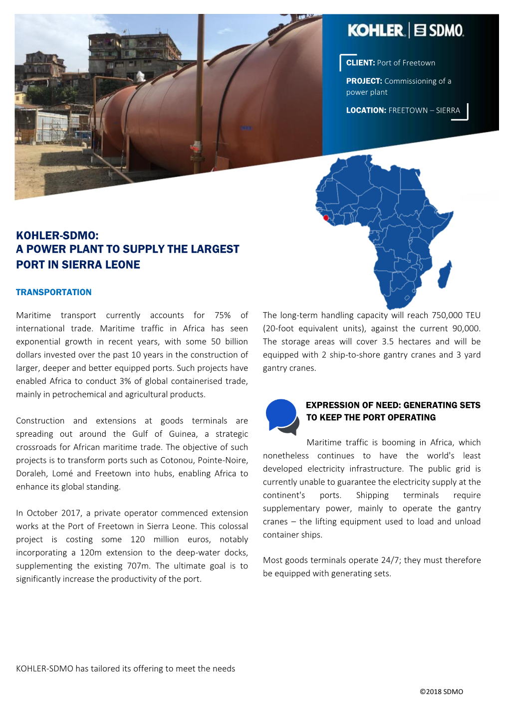 A Power Plant to Supply the Largest Port in Sierra Leone