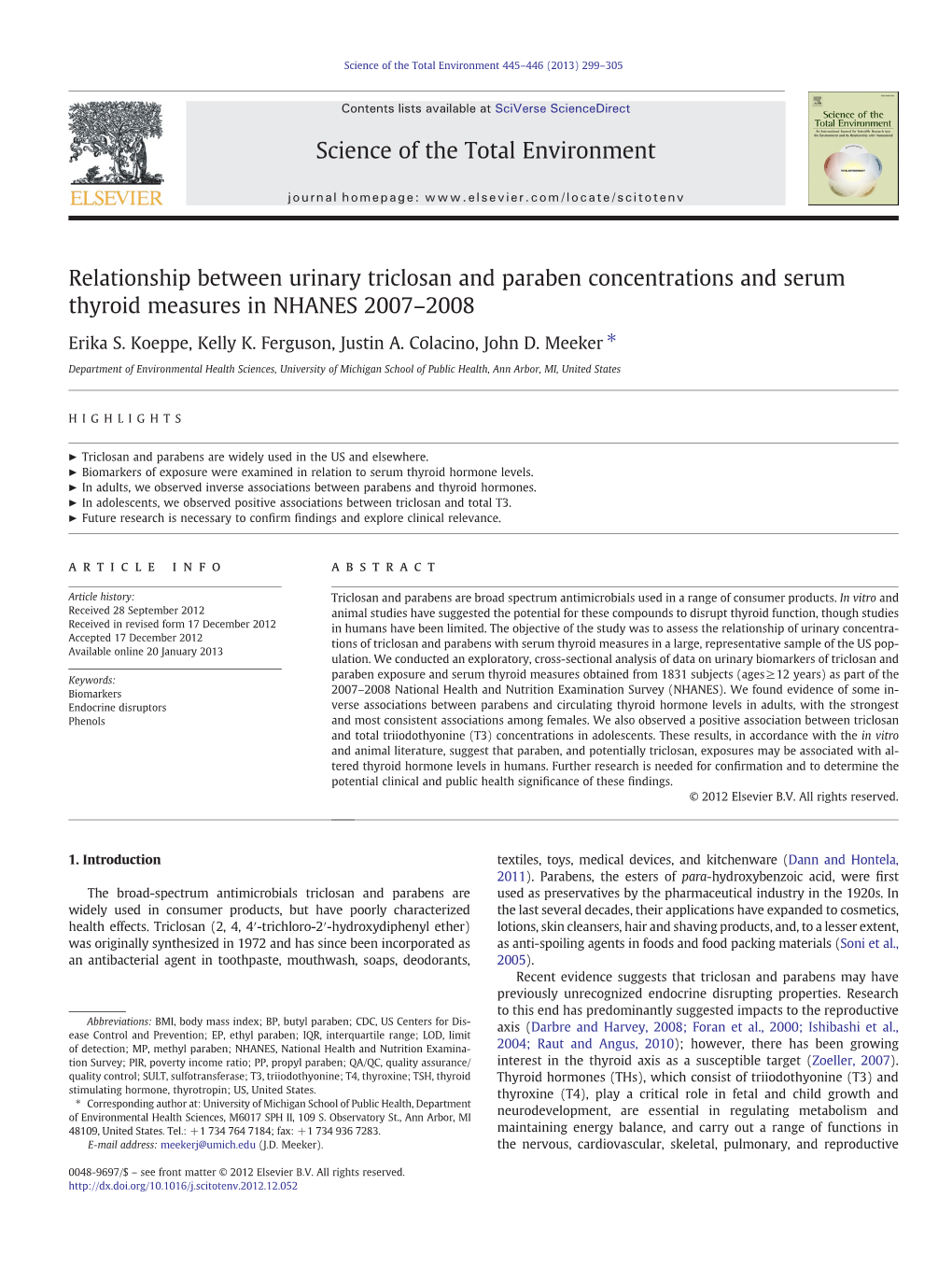 Science of the Total Environment 445–446 (2013) 299–305