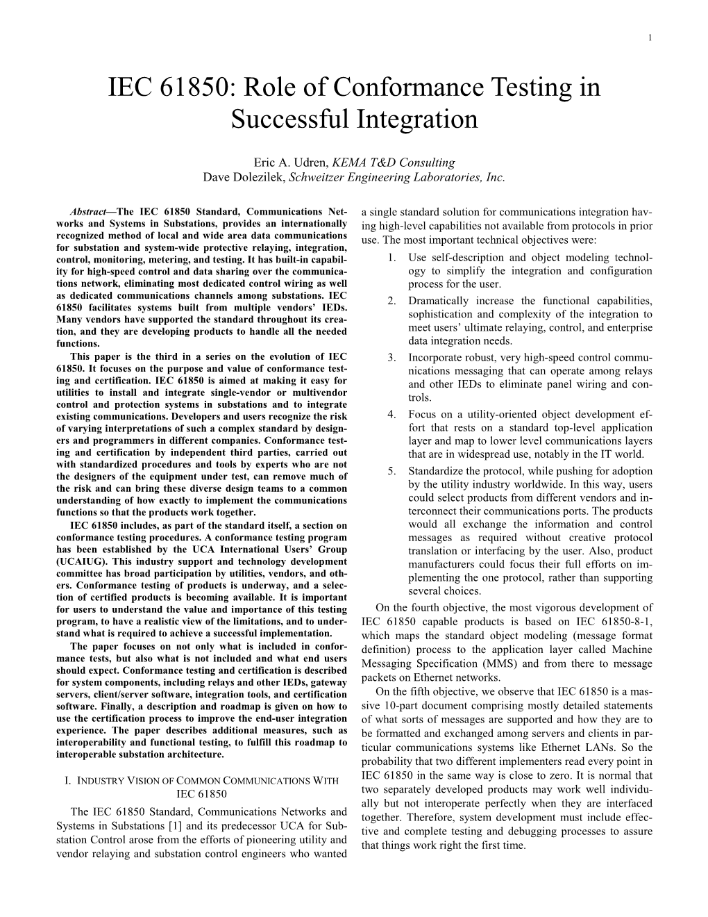 IEC 61850: Role of Conformance Testing in Successful Integration