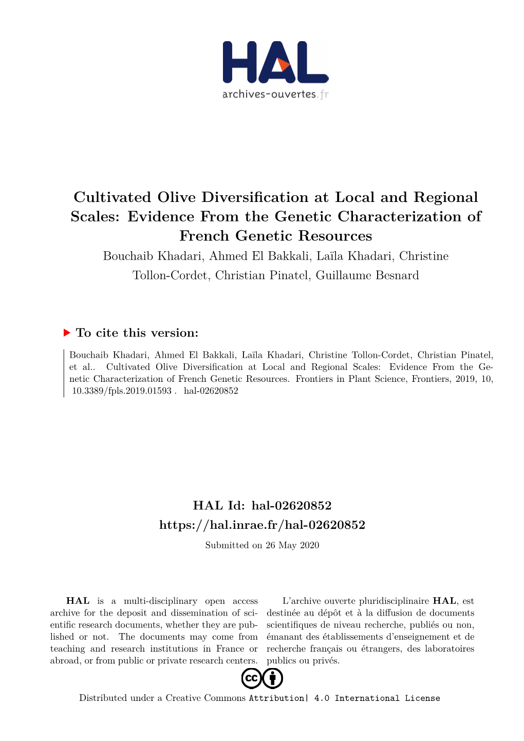 Cultivated Olive Diversification at Local and Regional Scales