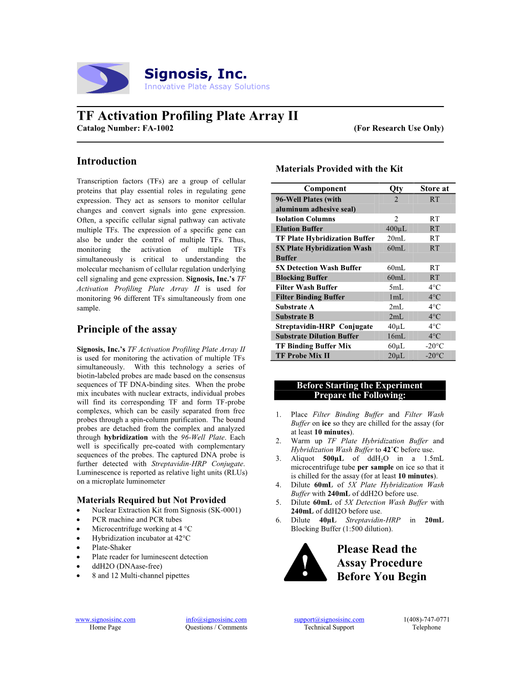 TF Activation Profiling Plate Array II Signosis, Inc