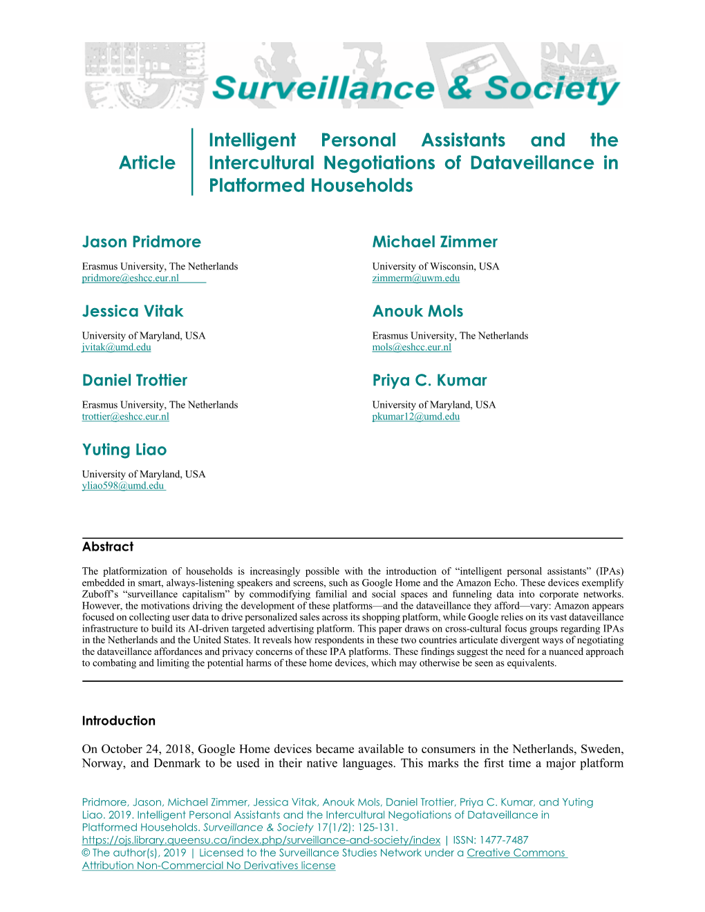 Article Intelligent Personal Assistants and the Intercultural Negotiations Of