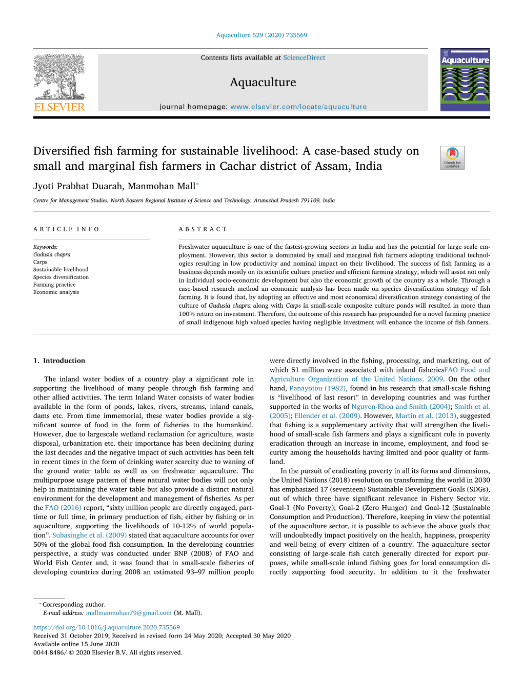 Diversified Fish Farming for Sustainable Livelihood a Case-Based Study On