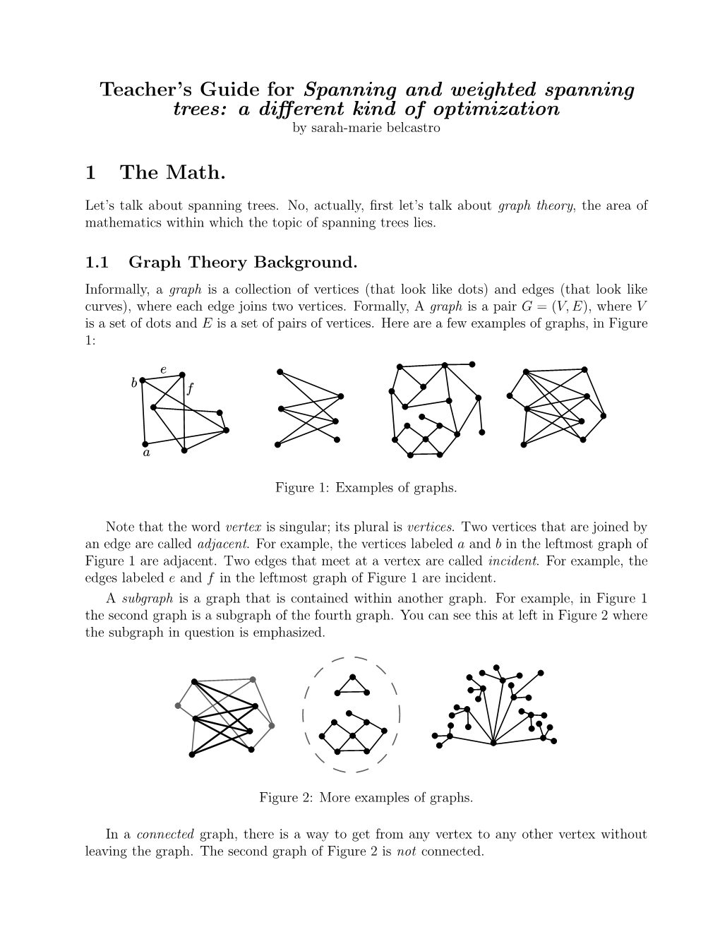 Teacher's Guide for Spanning and Weighted Spanning Trees