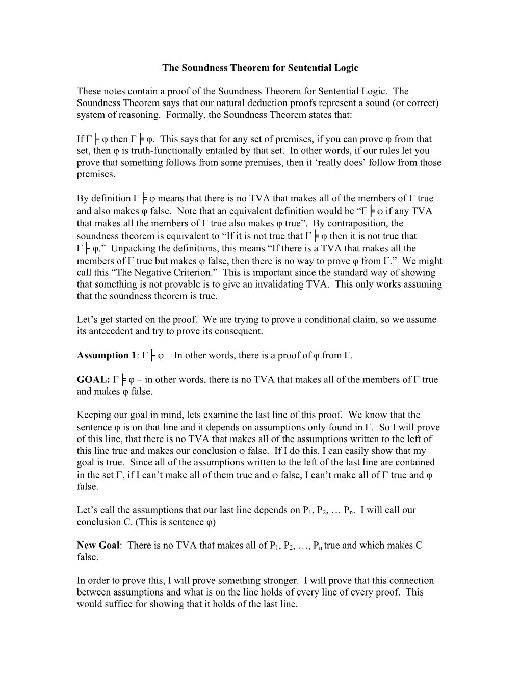 Proof of the Soundness Theorem for Sentential Logic