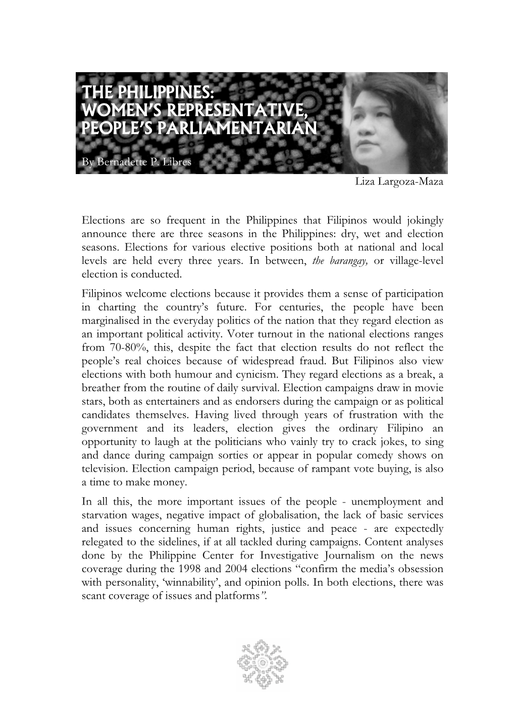 The Philippines: Women's Representative, People's