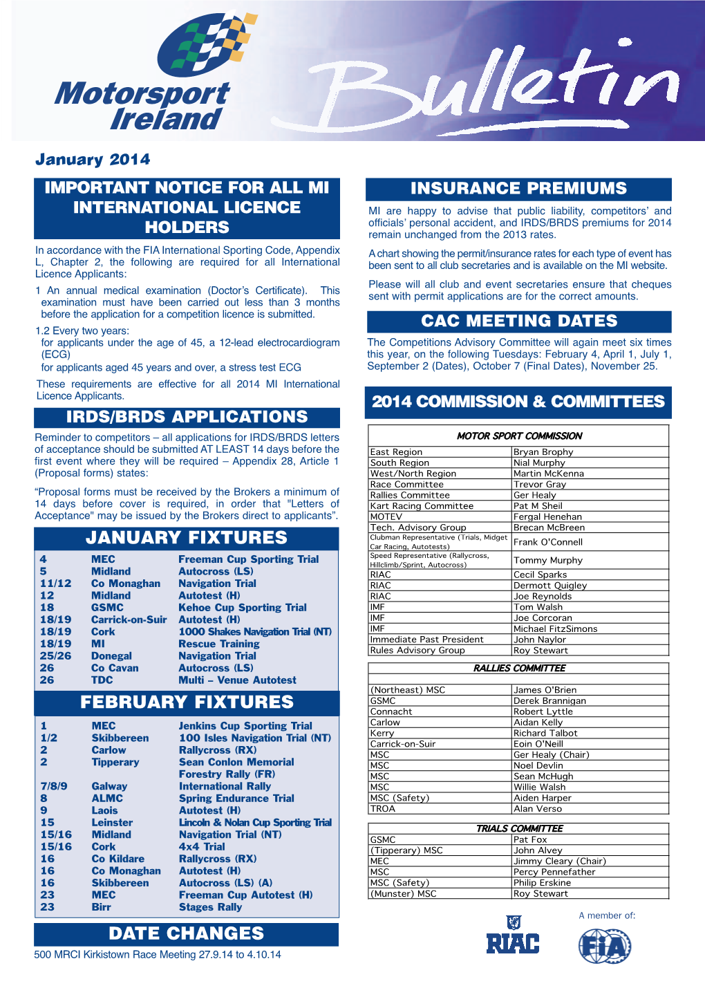 January Fixtures February Fixtures Date Changes