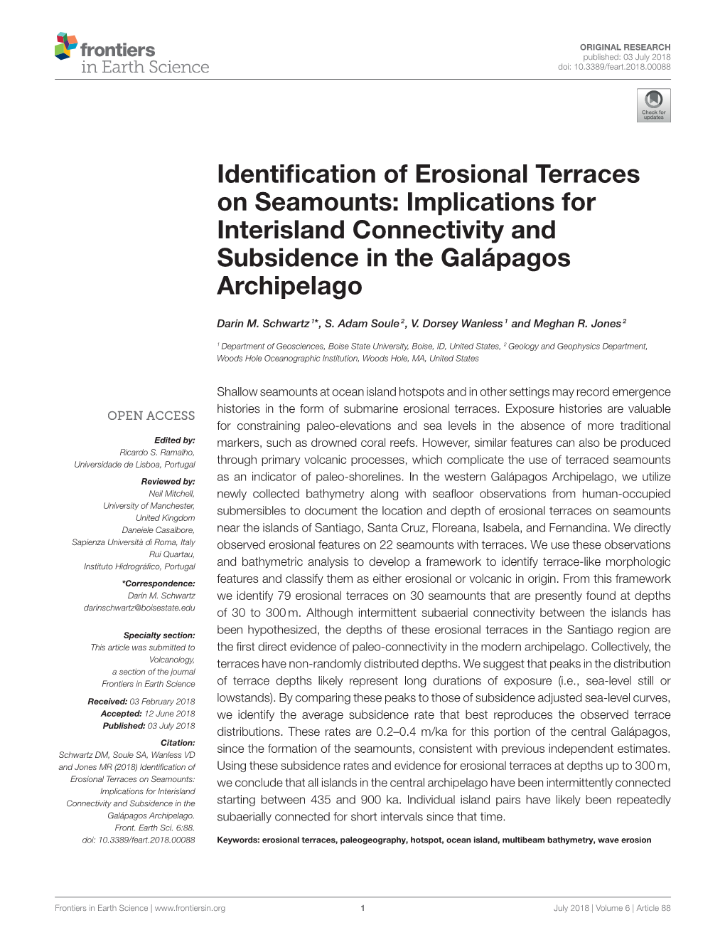 Identification of Erosional Terraces on Seamounts