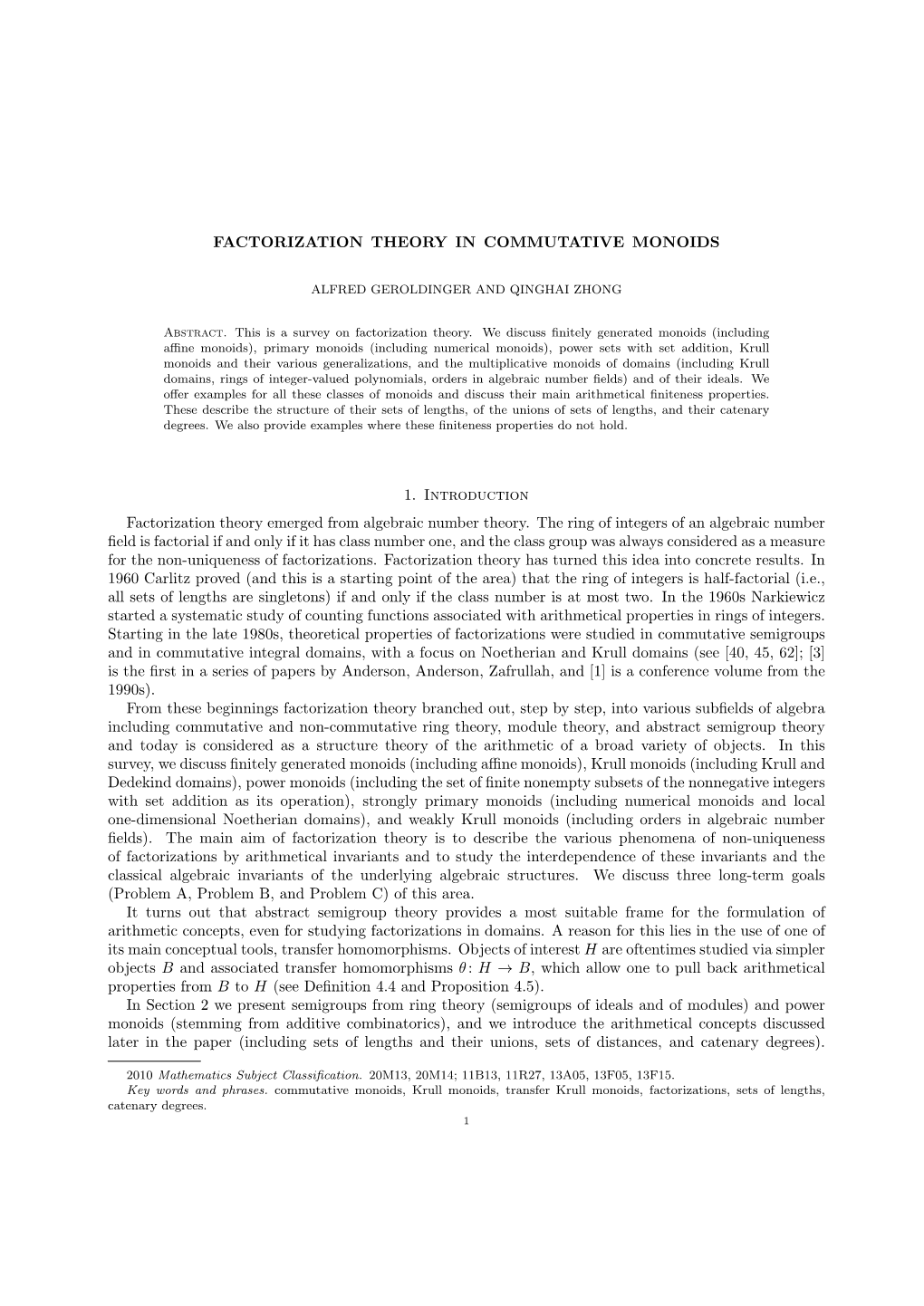 Factorization Theory in Commutative Monoids 11