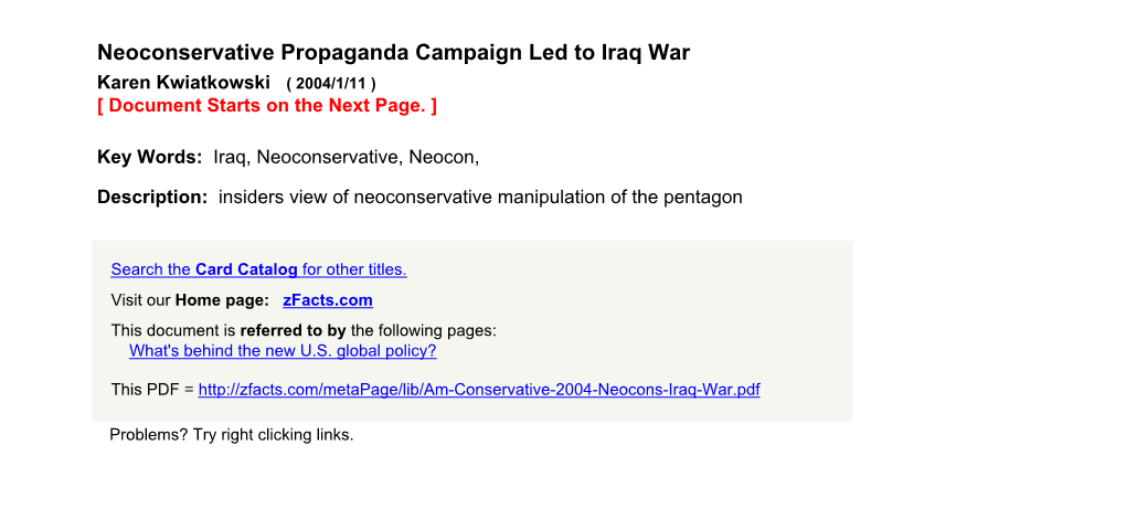 Neoconservative Propaganda Campaign Led to Iraq War Z