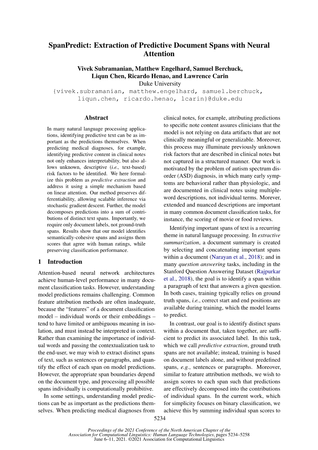 Extraction of Predictive Document Spans with Neural Attention