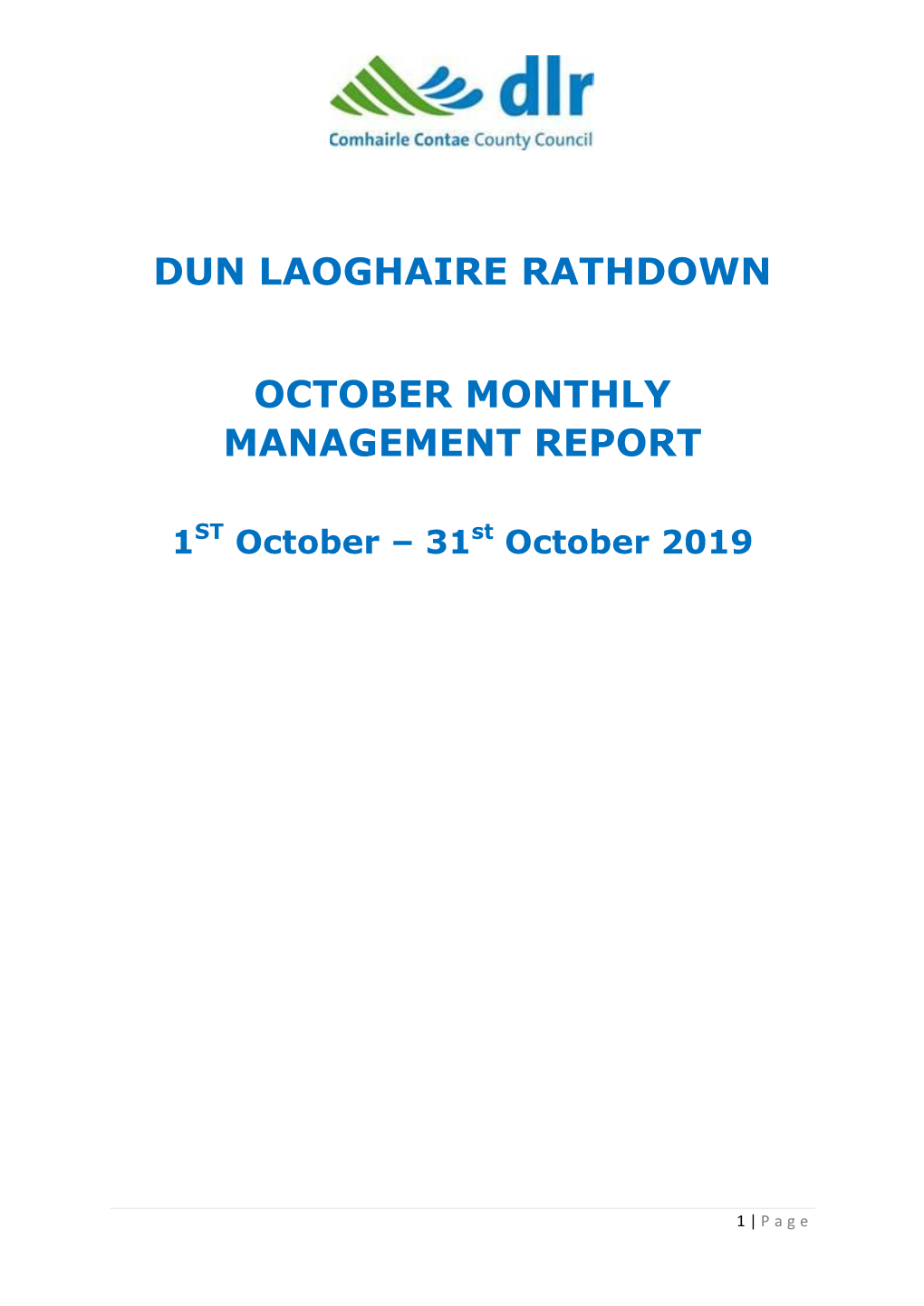 October 2019 Monthly Management Report