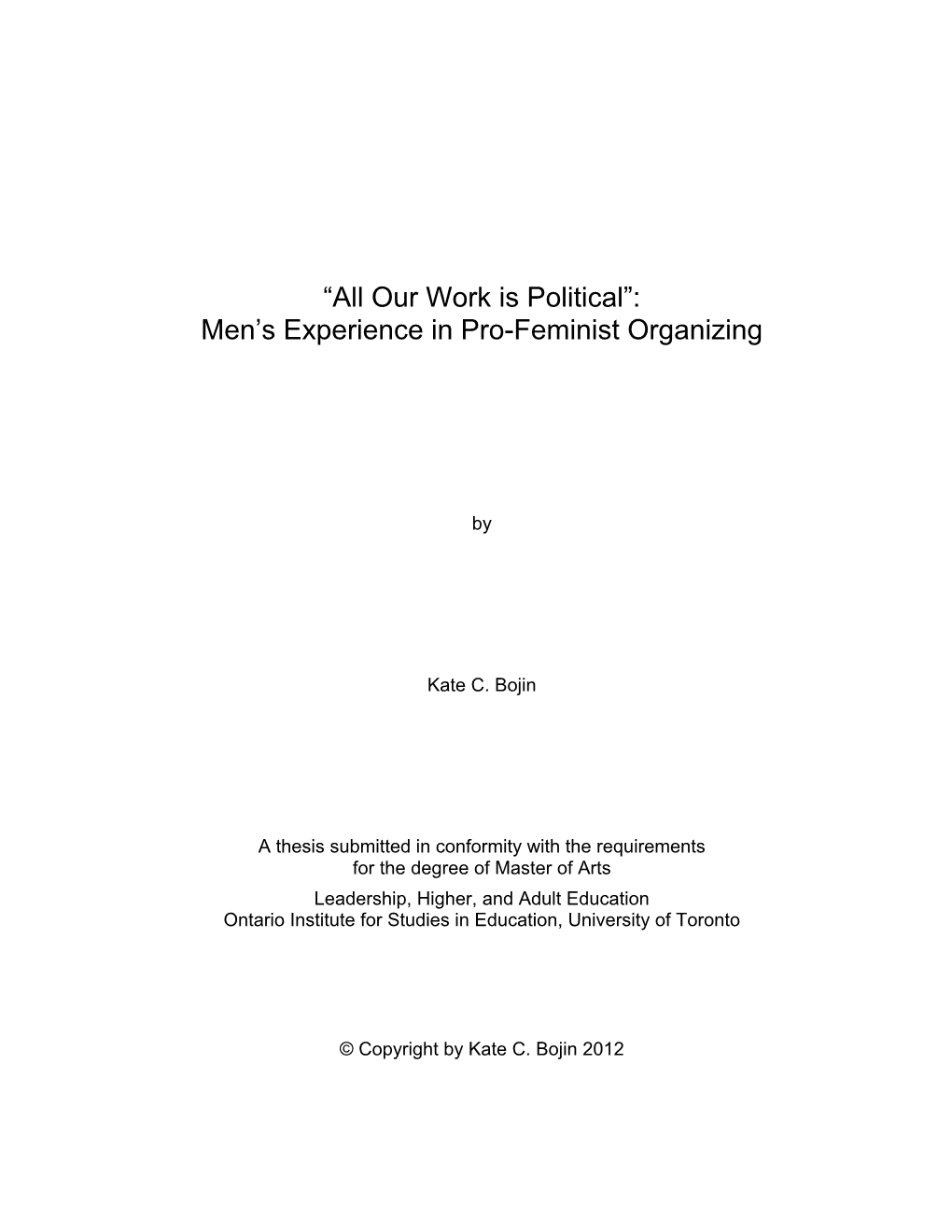 Men's Experience in Pro-Feminist Organizing