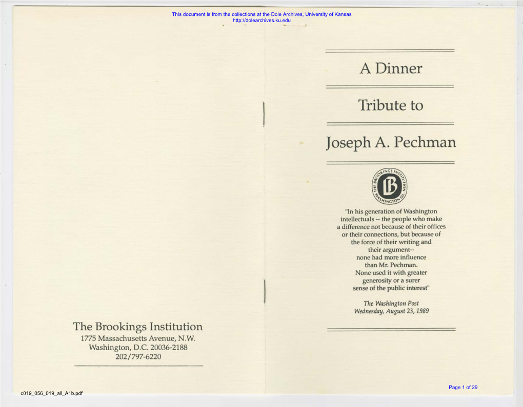 A Dinner Tribute to Joseph A. Pechman