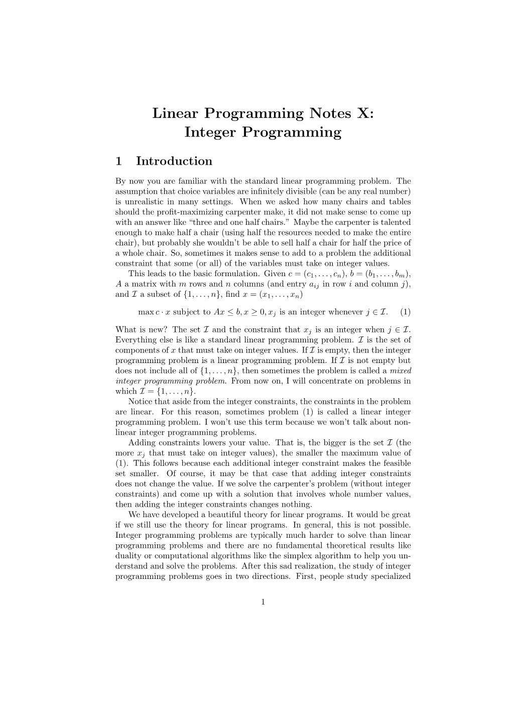 Linear Programming Notes X: Integer Programming