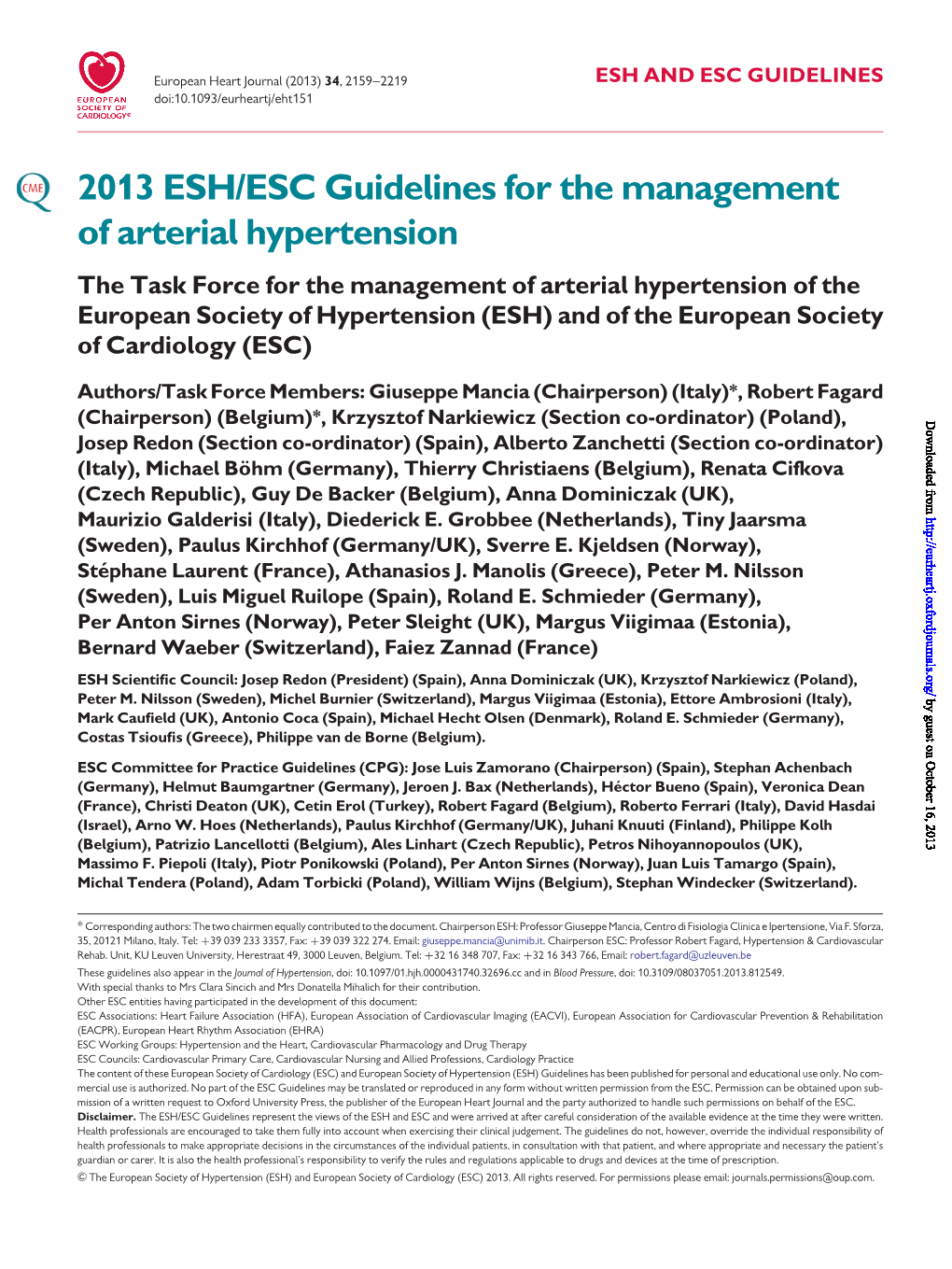 2013 ESH/ESC Guidelines for the Management of Arterial Hypertension