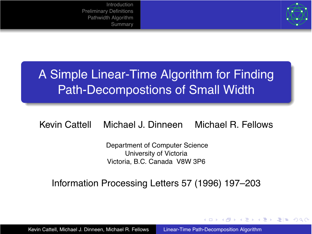 A Simple Linear-Time Algorithm for Finding Path-Decompostions of Small Width