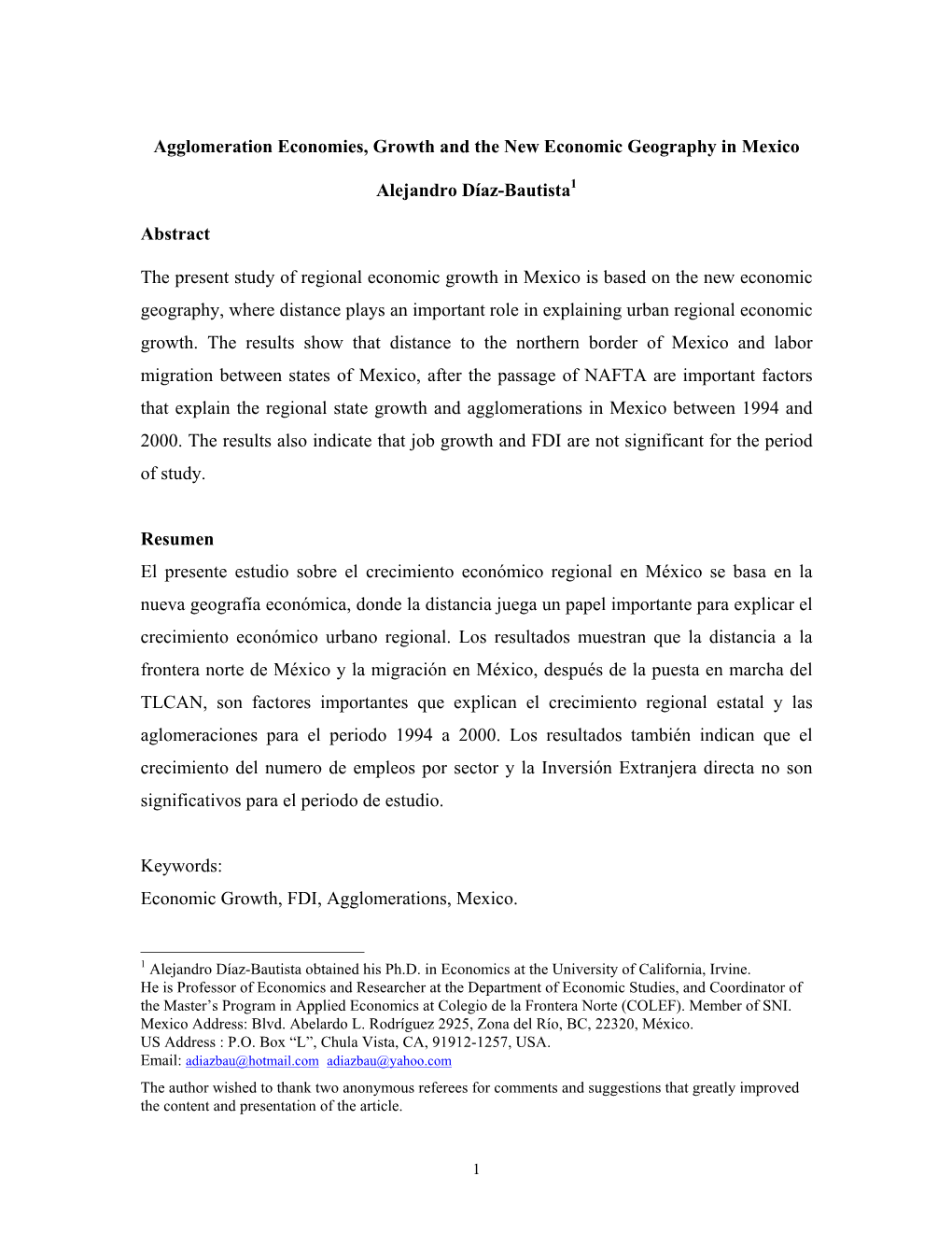 Mexico's Agglomeration Economy