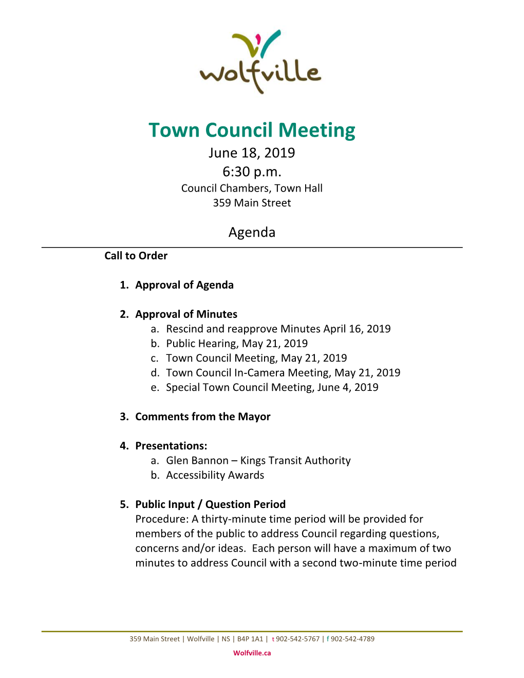 Town Council Meeting June 18, 2019 6:30 P.M