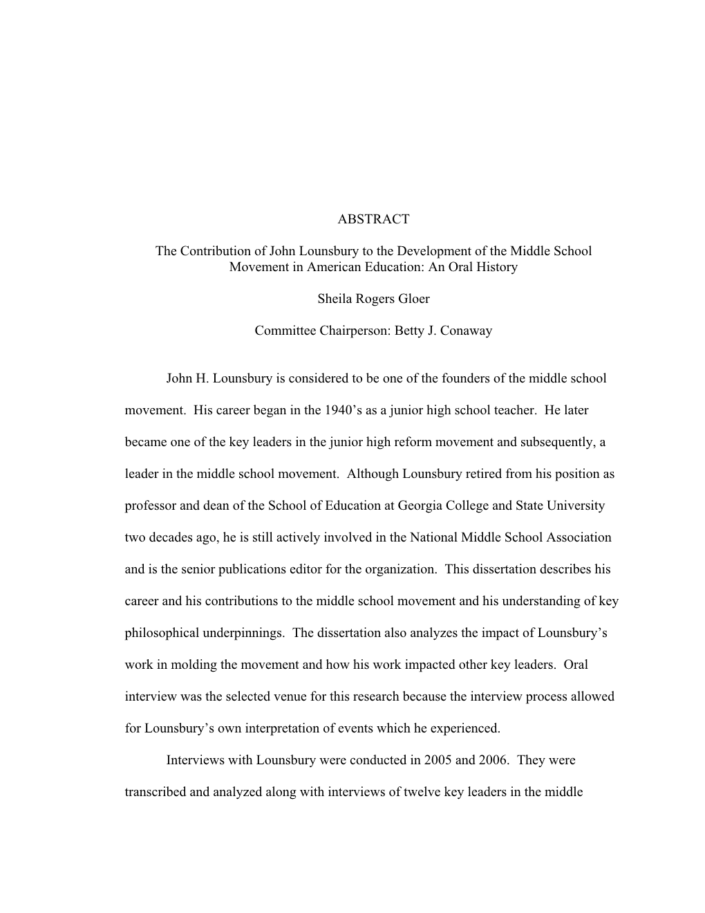 ABSTRACT the Contribution of John Lounsbury to the Development Of