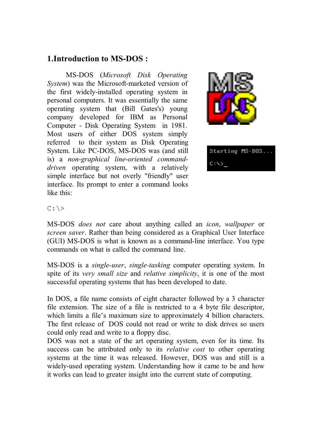 Introduction to MS-DOS