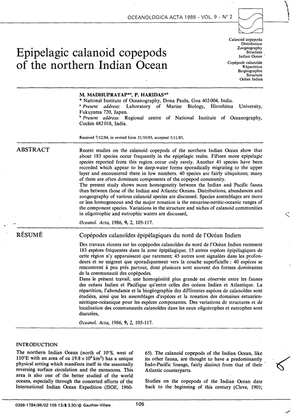 Epipelagic Calanoid Copepods of the Northern Indian Ocean