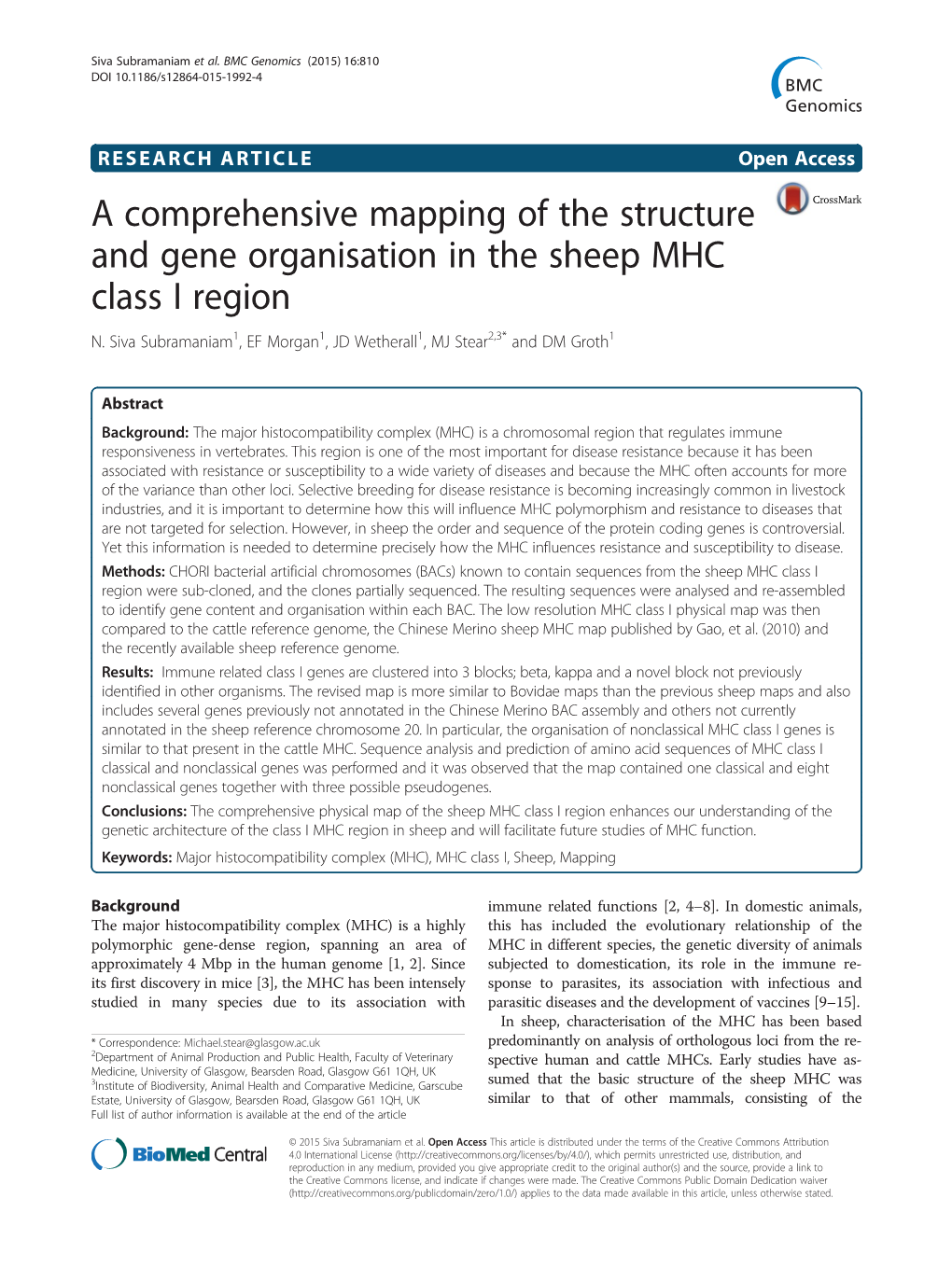 A Comprehensive Mapping of the Structure and Gene Organisation in the Sheep MHC Class I Region N