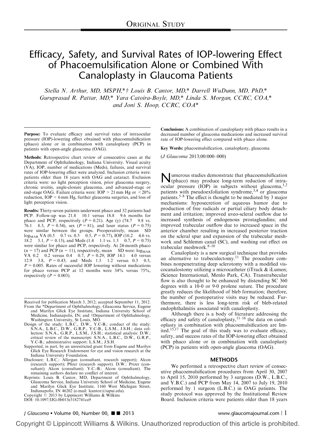 Efficacy, Safety, and Survival Rates of IOP-Lowering Effect of Phacoemulsification Alone Or Combined with Canaloplasty in Glaucoma Patients