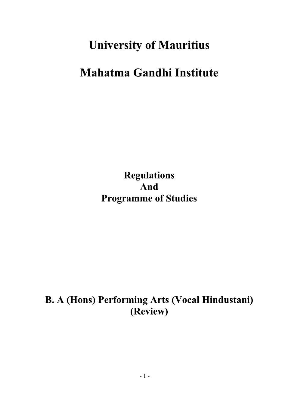 University of Mauritius Mahatma Gandhi Institute