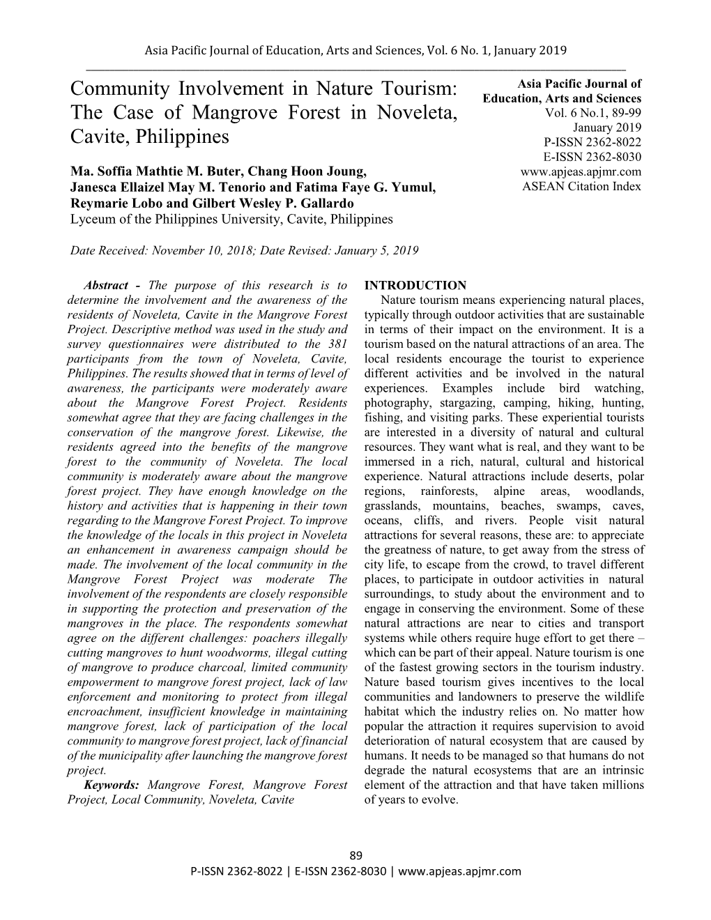 The Case of Mangrove Forest in Noveleta, Cavite, Philippines