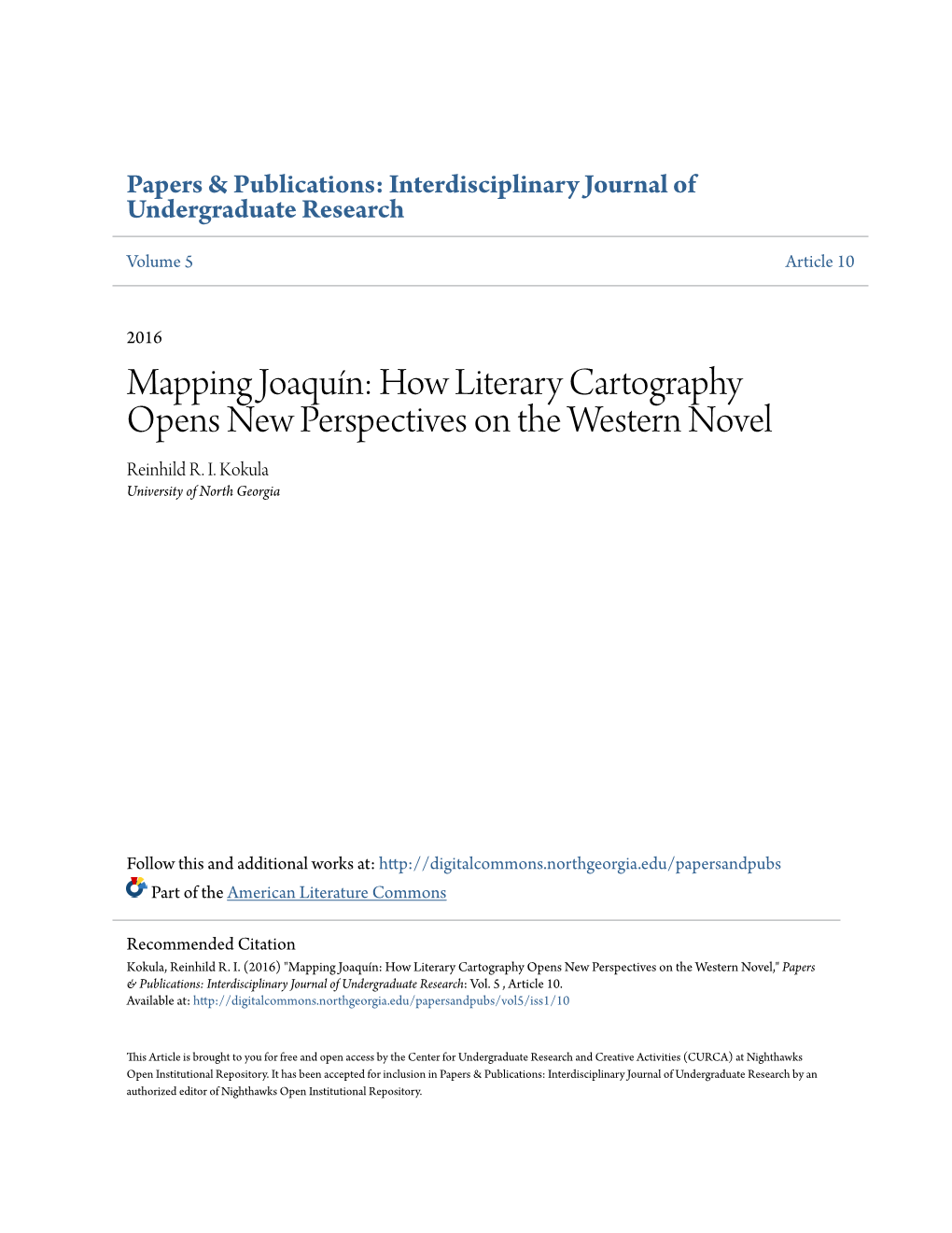 Mapping Joaquín: How Literary Cartography Opens New Perspectives on the Western Novel Reinhild R