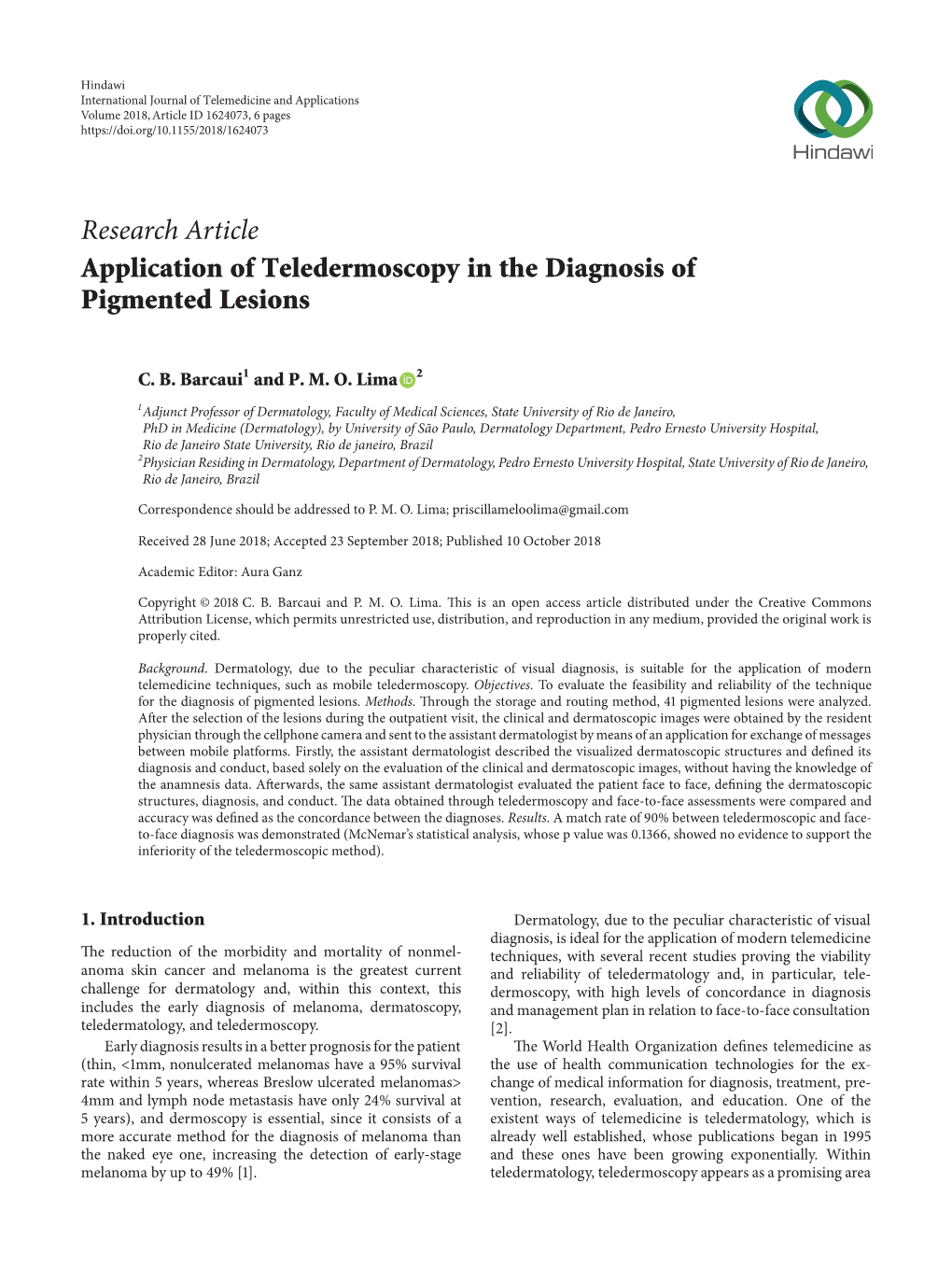 Application of Teledermoscopy in the Diagnosis of Pigmented Lesions