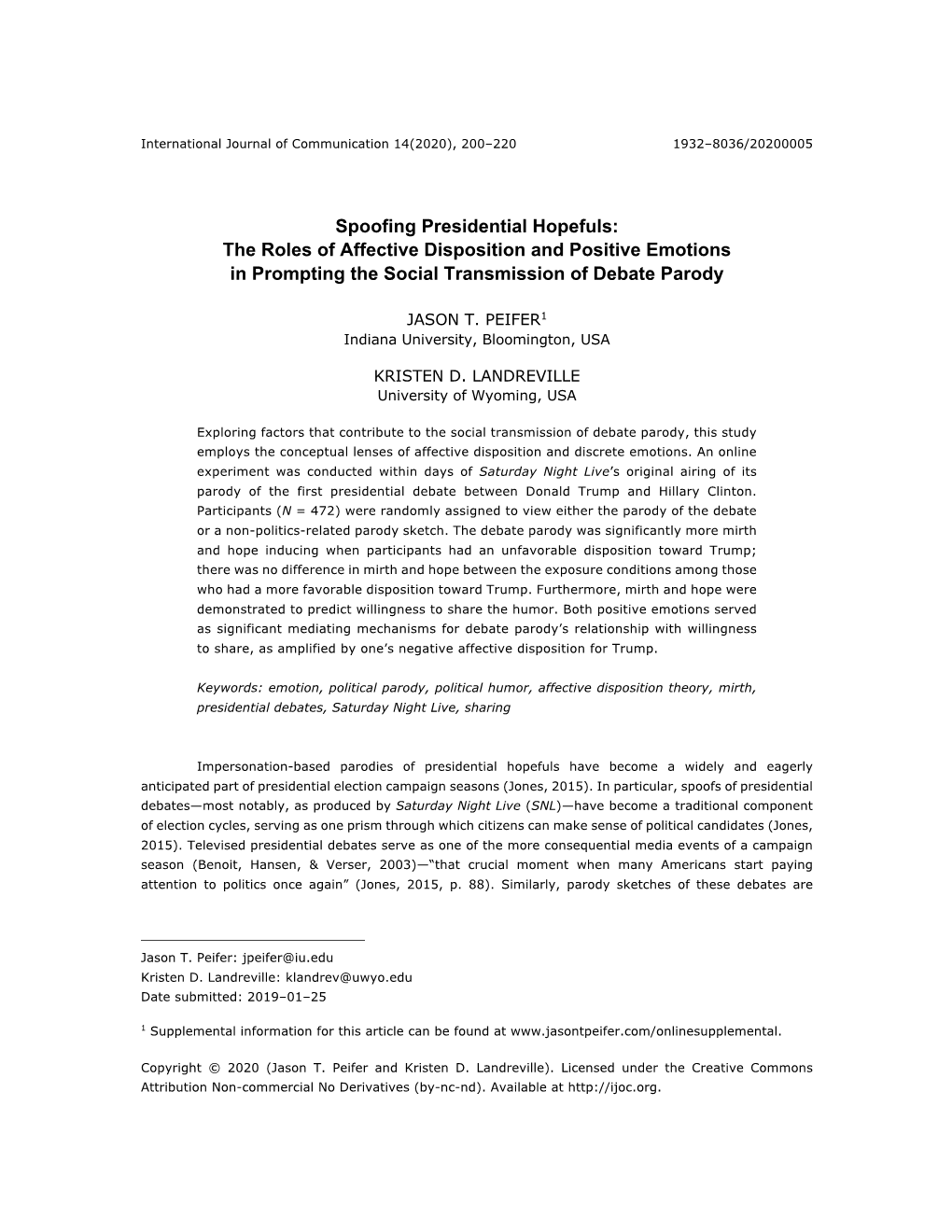 Spoofing Presidential Hopefuls: the Roles of Affective Disposition and Positive Emotions in Prompting the Social Transmission of Debate Parody