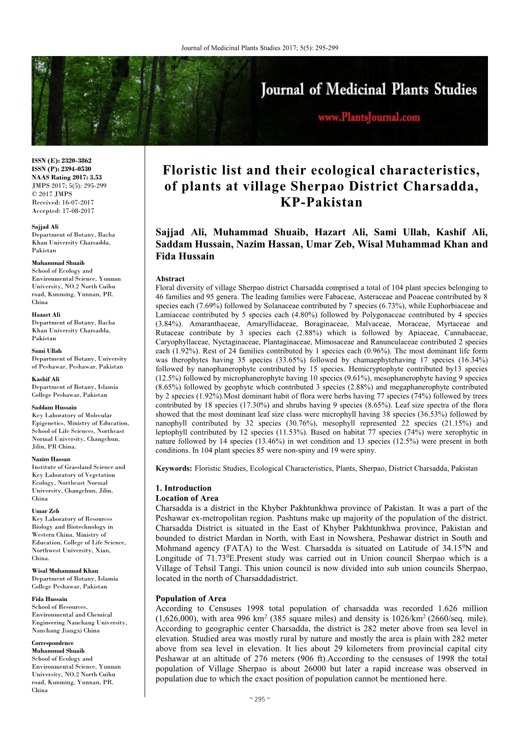 Floristic List and Their Ecological Characteristics, of Plants at Village