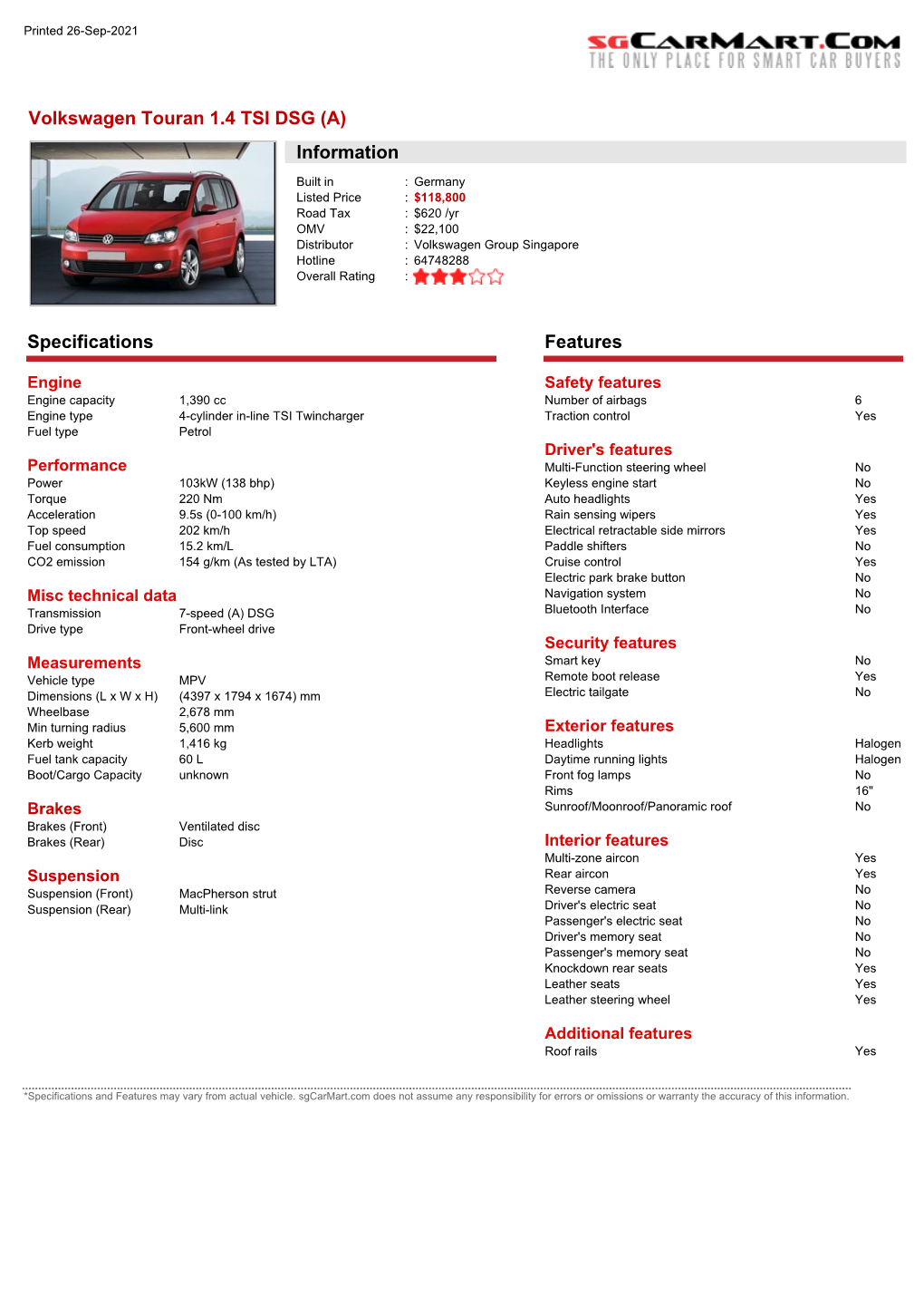 Volkswagen Touran 1.4 TSI DSG (A) Information