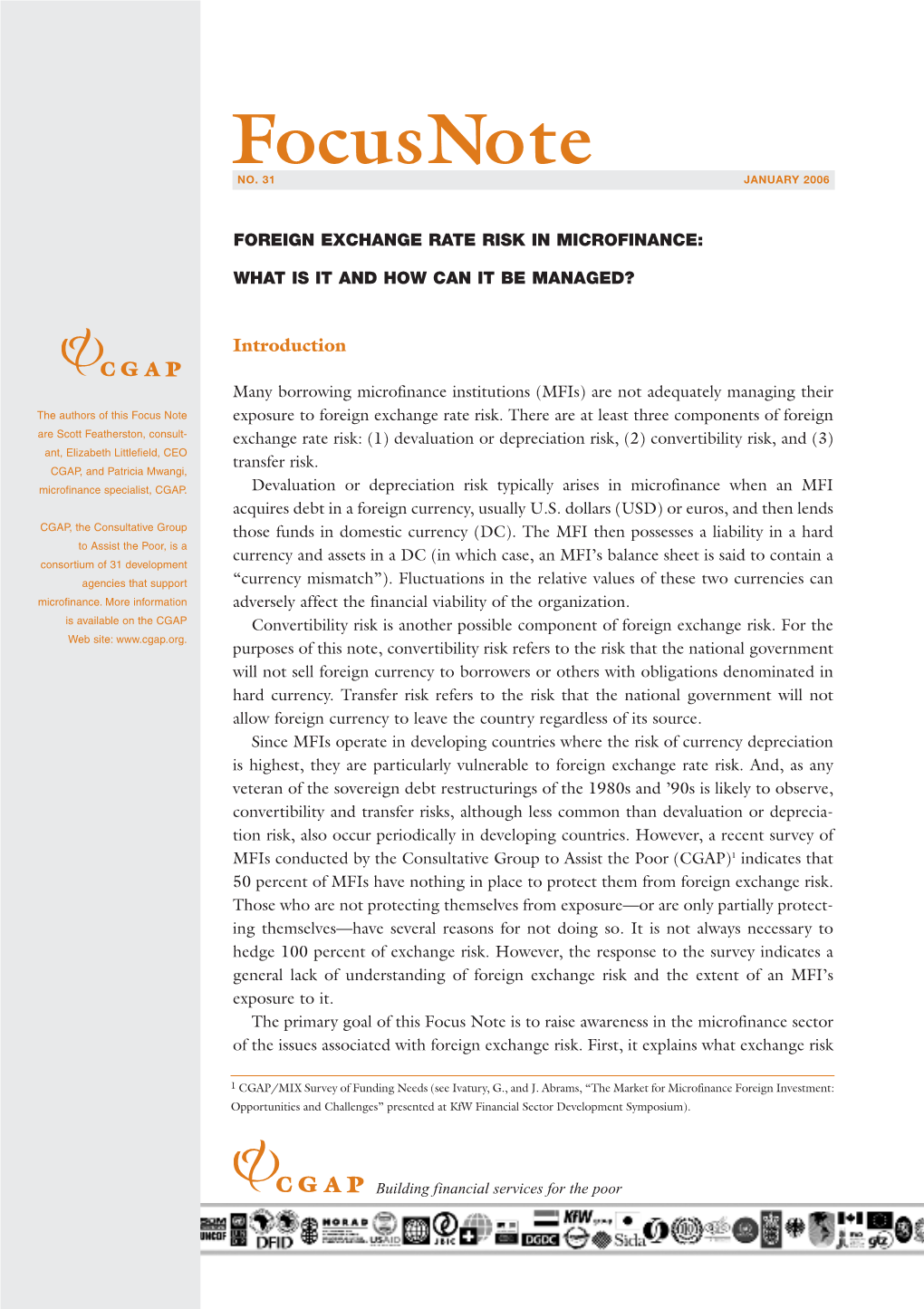 Foreign Exchange Rate Risk in Microfinance