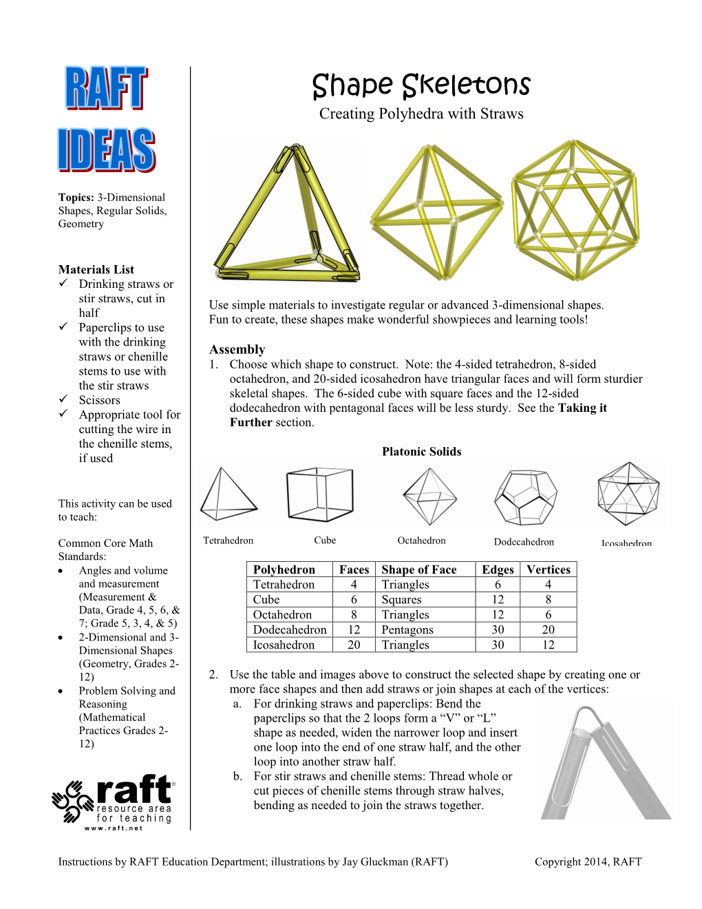 Shape Skeletons Creating Polyhedra with Straws