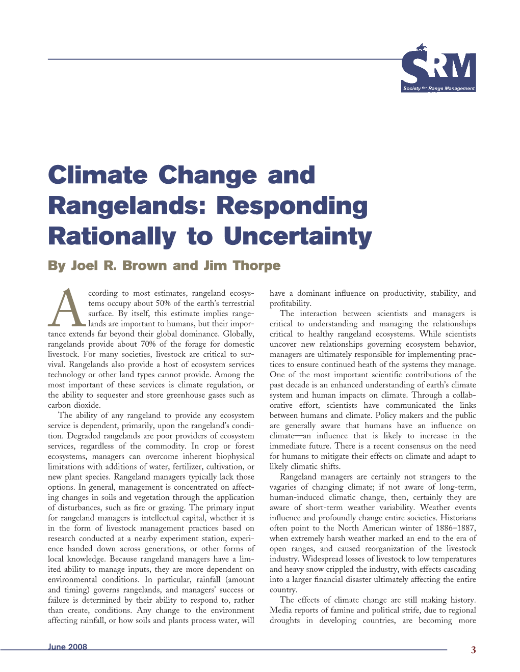 Climate Change and Rangelands: Responding Rationally to Uncertainty by Joel R