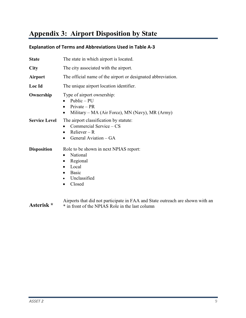 ASSET 2: In-Depth Review of the 497 Unclassified Airports , March 2014