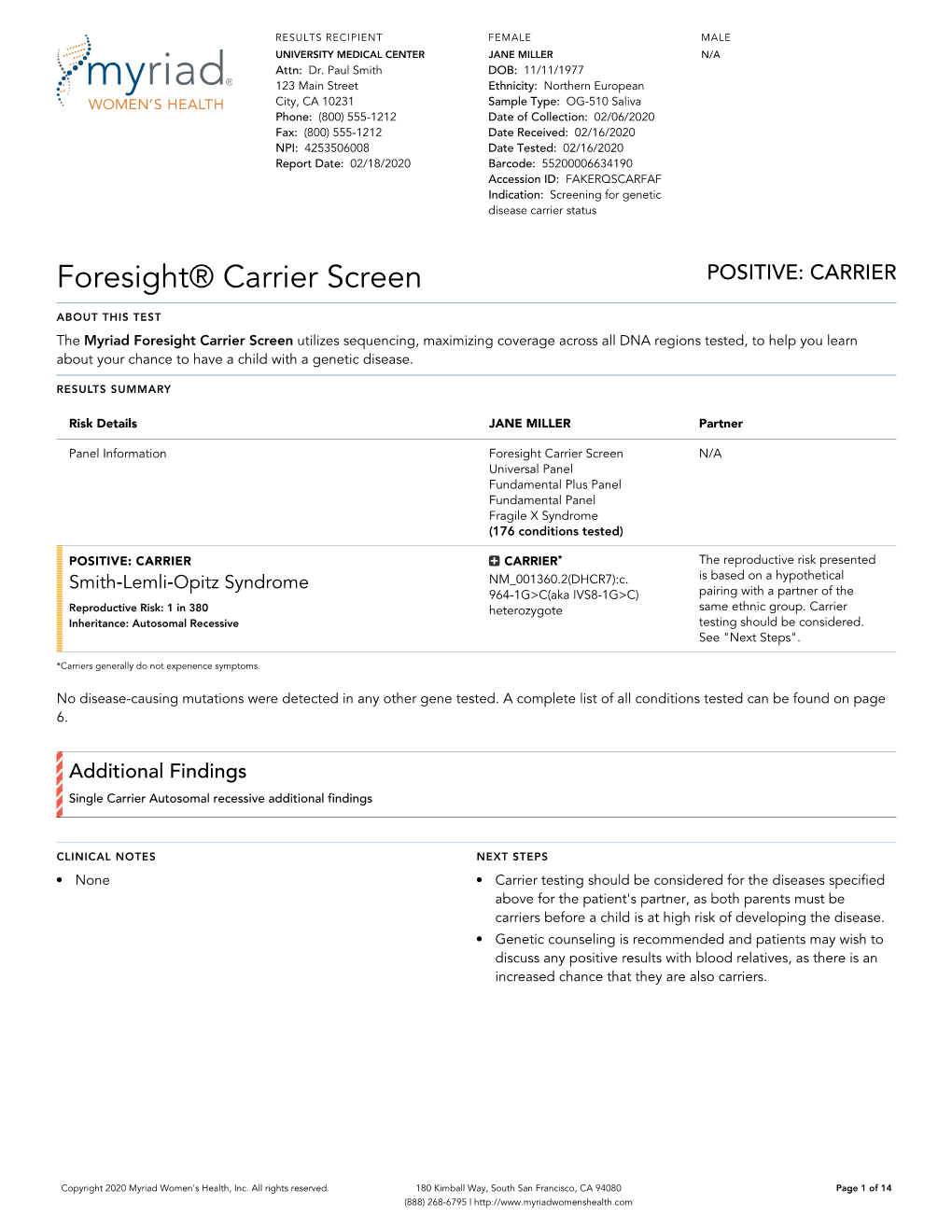 Positive Carrier Sample Report