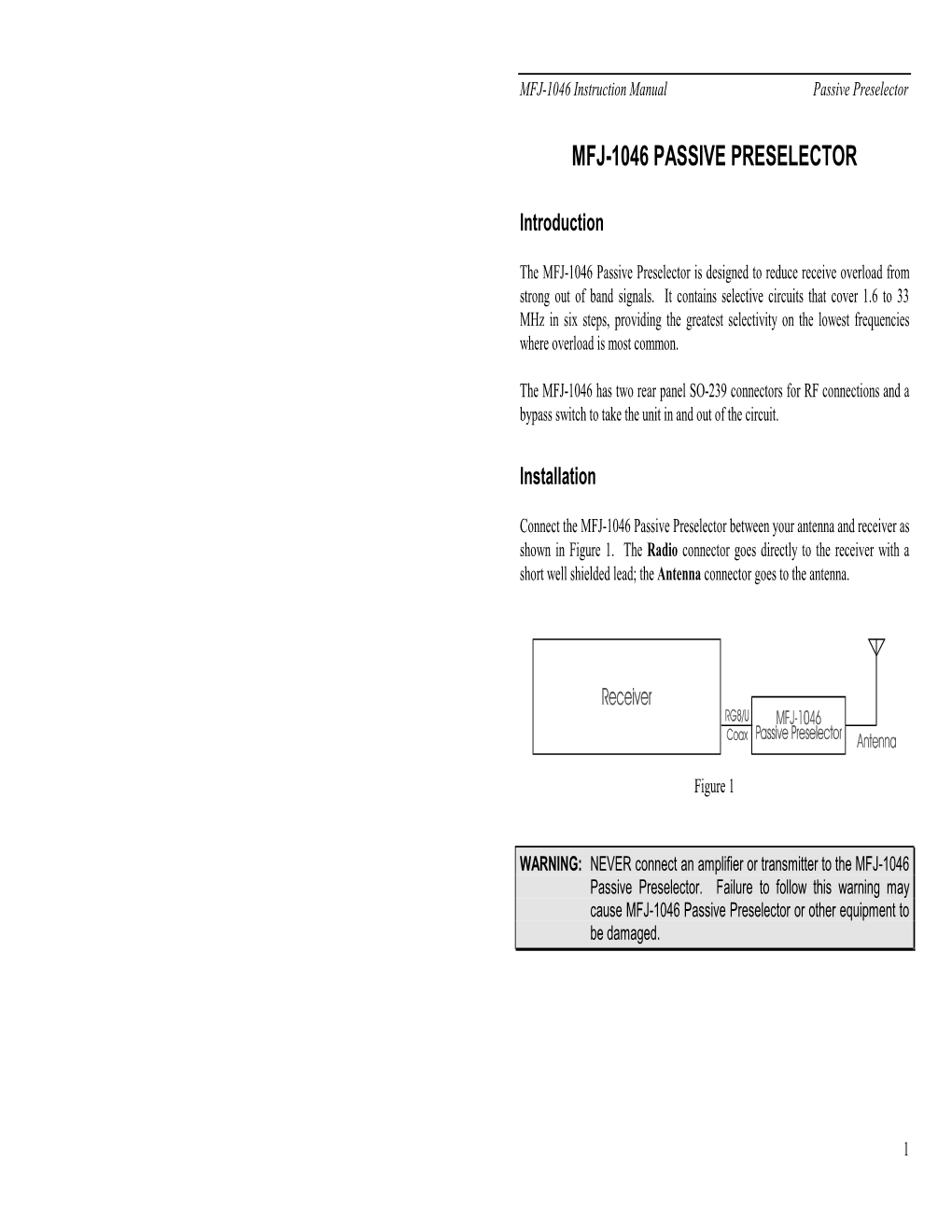 Mfj-1046 Passive Preselector