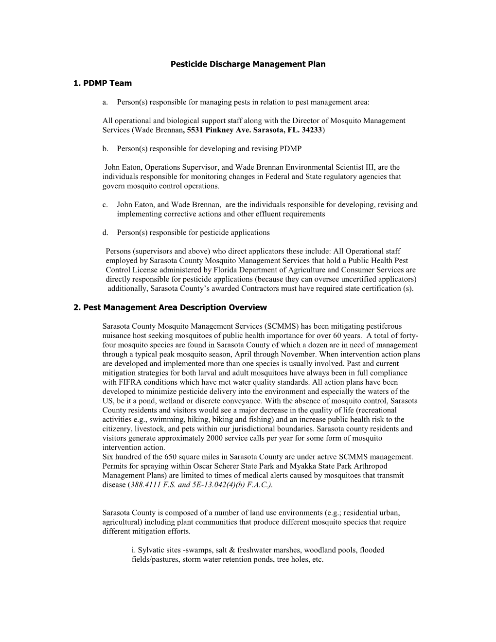 Pesticide Discharge Management Plan